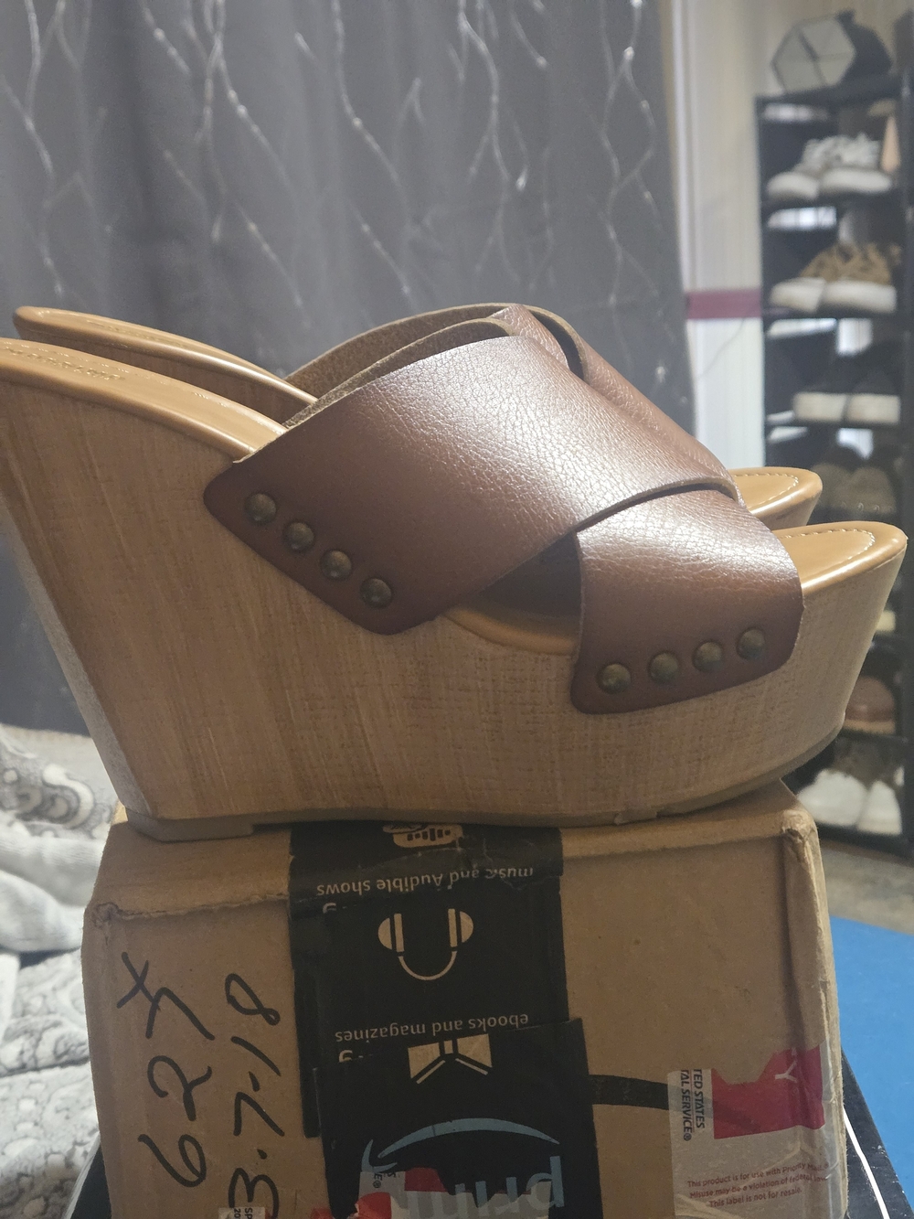 Mossimo Brown Crisscross Wedge Slide Sandals